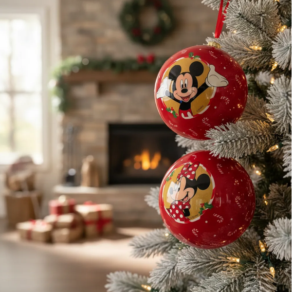 Jogo 2 Bolas Natal Disney Original Mickey Minnie 12cm