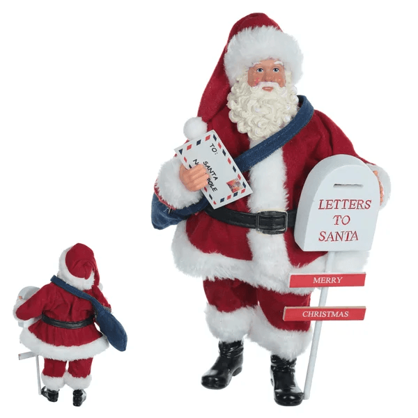 Papai Noel Resina Carteiro Com Caixa de Correio Colorido 27,5cm