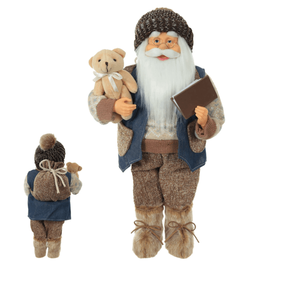 Papai Noel em Pé com Ursinho 45cm Azul