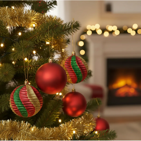 Jogo 4 Bolas De Natal Vermelha Fosca E Texturizada 8cm