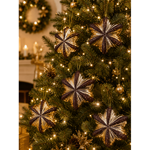 Enfeite Pingente Estrela Brilho Luxo Natal Tons Cobre 3 Unid