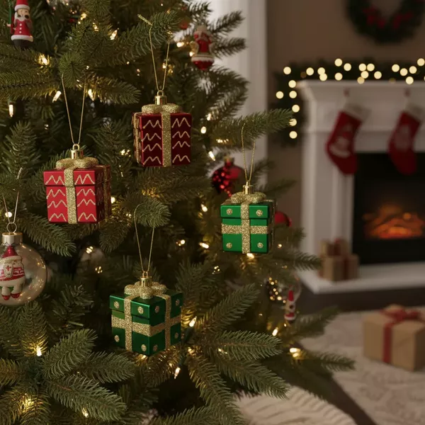 Enfeite Caixa Presentes Natal Decoração Colorido 4 Unidades