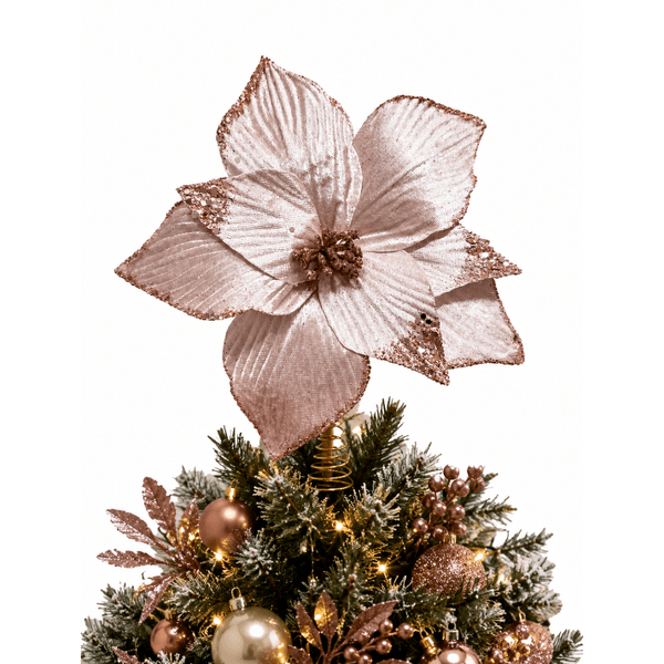 Flor Natalina Poinsetia Rosa Com Brilho Borda