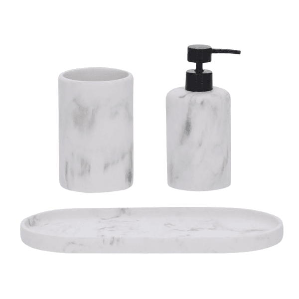 Kit Lavabo Banheiro 3 Peças Branco Marmorizado Mart