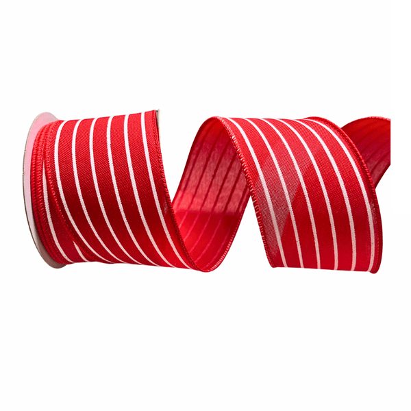 Fita Natalina Aramada 6,3cm Vermelho Listra Branca 9,14m