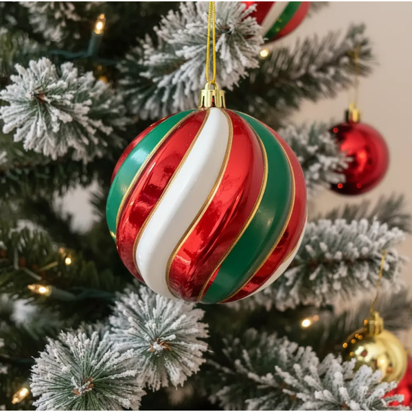 Bola De Natal Decorada Colorida Listras 2 Unidades 10cm