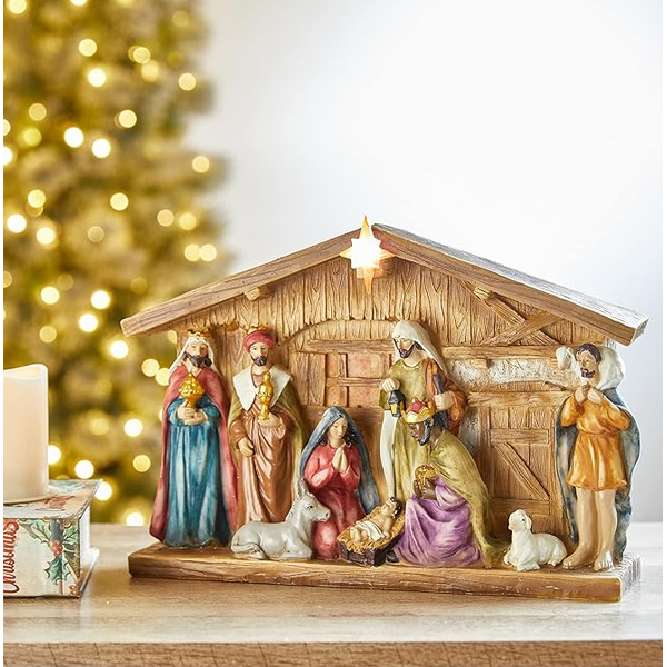 Presépio De Natal Em Resina Com Led Decoração Luxo Natal