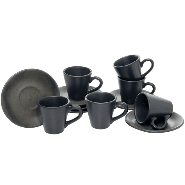 Jogo 6 Xícaras Para Chá Com Pires Scalla Stone Black 150ml