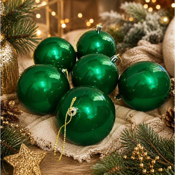 Jogo 6 Bolas De Natal Tubo Verde Perolada 8 Cm