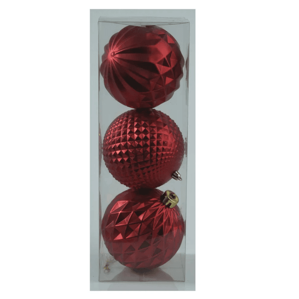 Jogo 3 Bolas Decorada Vermelho Fosco 12cm Natal Florarte