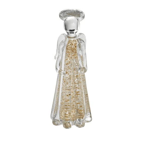 Escultura Decorativa Anjo Vidro Transparente E Dourado 27cm