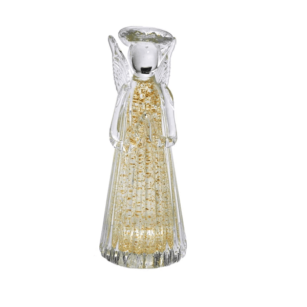 Escultura Decorativa Anjo Vidro Transparente E Dourado 26cm