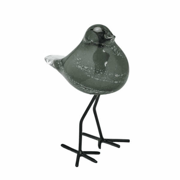  Escultura Pássaro Decor em Vidro Fume e Preto 14cm