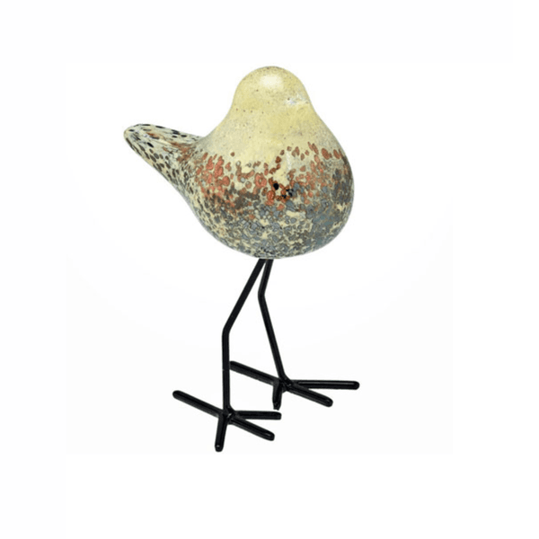 Escultura Pássaro Decor em Vidro Bege e Preto 14cm