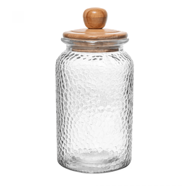 Porta Mantimento de Vidro Martelado com Tampa de Bambu 1,3L Wolff