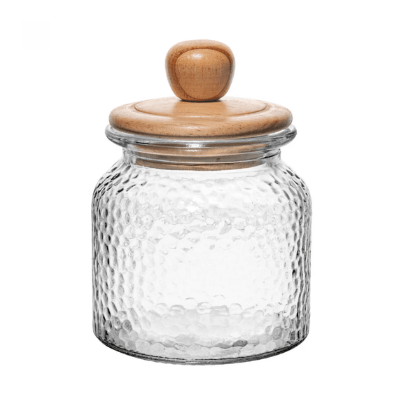 Porta Mantimento de Vidro Martelado com Tampa de Bambu 640ml Wolff