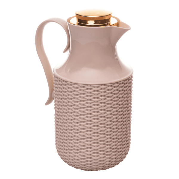 Garrafa Térmica de Plástico Bege com Tampa Dourada Vintage Rattan 1L Wolff