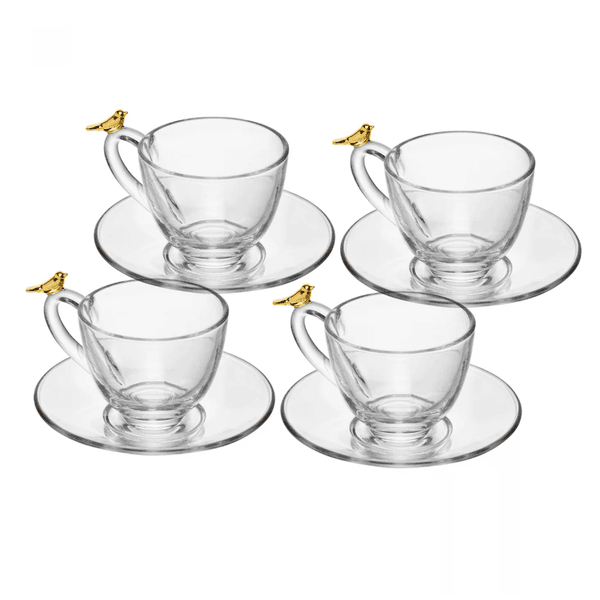 Conjunto 4 Xícaras de Café com Pires Golden Bird 80ml Cristal Ecológico Wolff