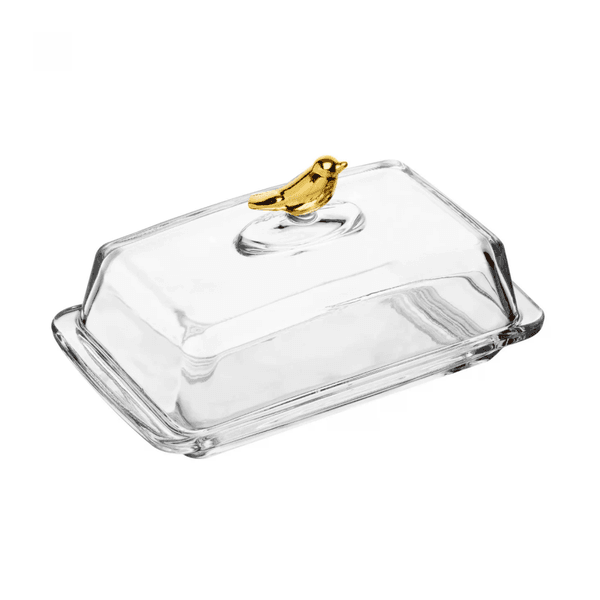 Manteigueira Retangular com Tampa Golden Bird 18cm x 10cm x 9cm Cristal Ecológico Wolff