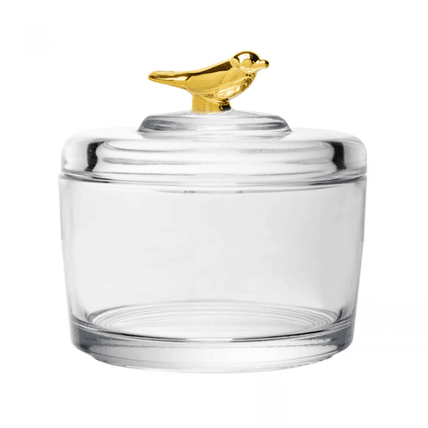 Pote com Tampa Golden Bird 7,5cm x 7cm x 8,5cm Cristal Ecológico Wolff