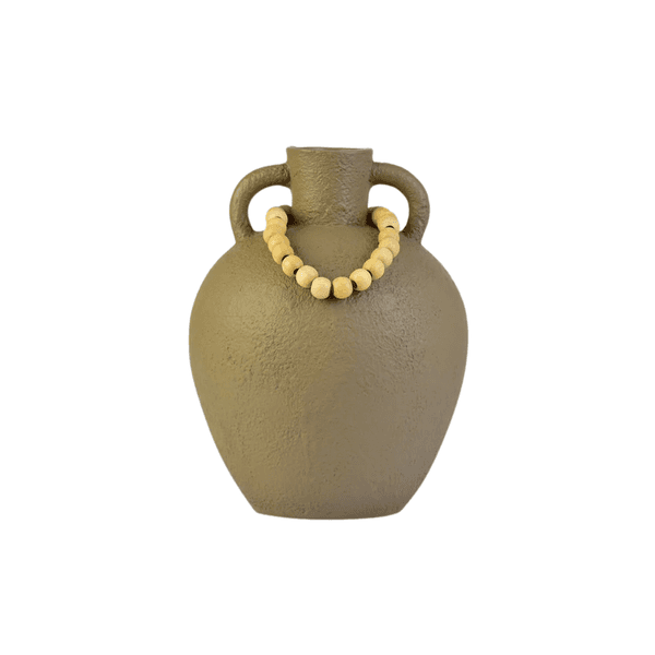 Vaso Rústico Marrom Claro Com Colar Em Cerâmica 25cm
