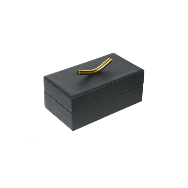 Caixa Decorativa em MDF Courino Preto Detalhe Dourado 18cm