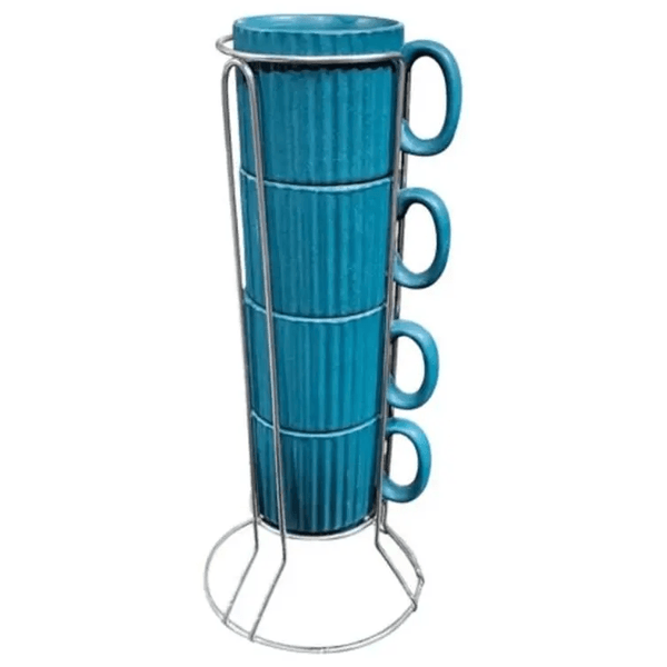 Jogo 4 Xícaras Para Café Striatto Com Suporte 80ml Azul Esmeralda Azu