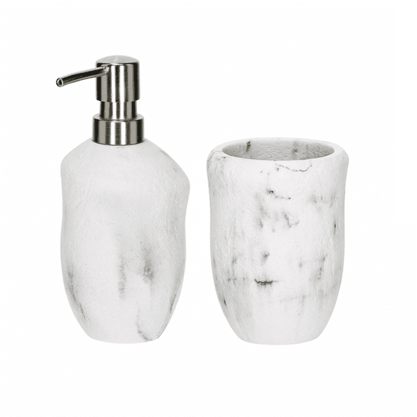 Kit Lavabo Em Poliresina Marmorizado 2 Peças Branco Mart