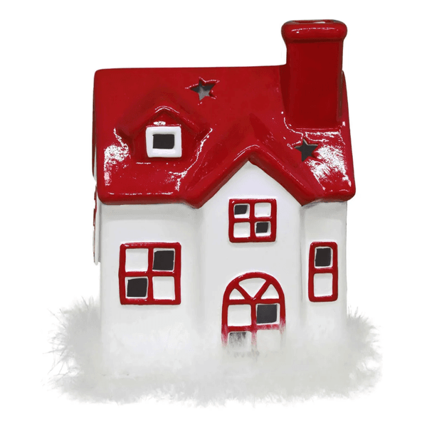 Casinha Cêramica Noel Nevada Led Vila Natalina Branco 20cm
