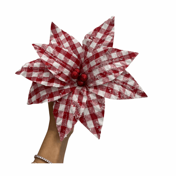 Flor de Natal Xadrez Vermelho e Branco
