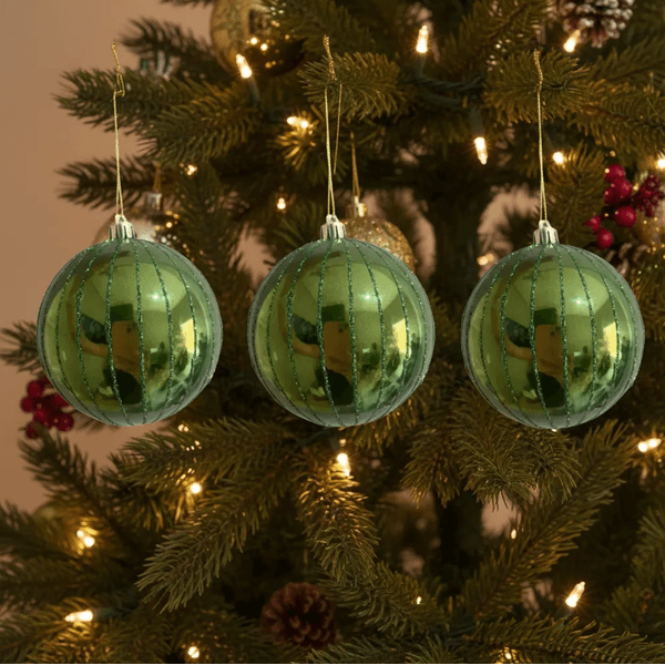 Jogo 3 Bolas De Natal Verde Perolada 10cm Decoração Árvore
