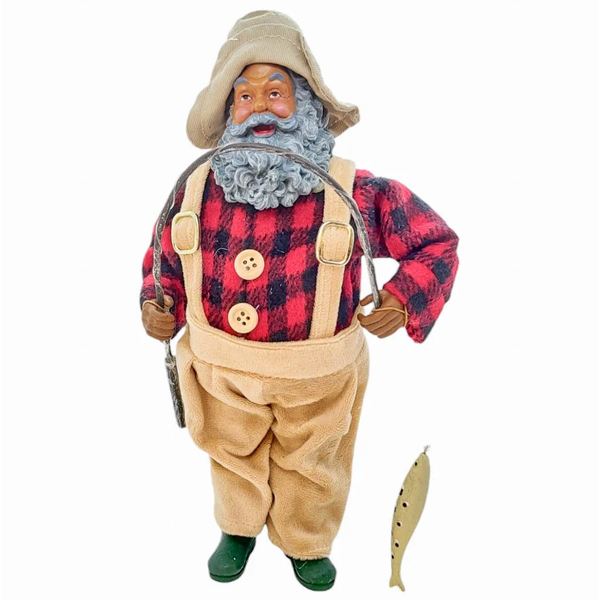 Papai Noel Resina Pescador Xadrez Peixe 27cm