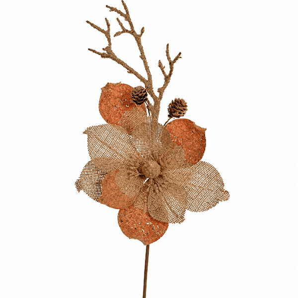 Haste Magnolia Natal Rustica Decoração Natal Flor 40cm