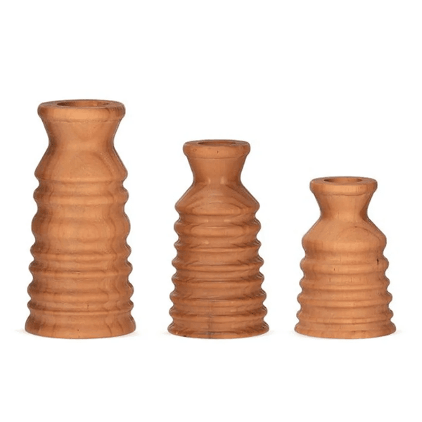 Kit 3 Vasos Decorativo Mesa Sala Jardim Redondo Madeira Marrom