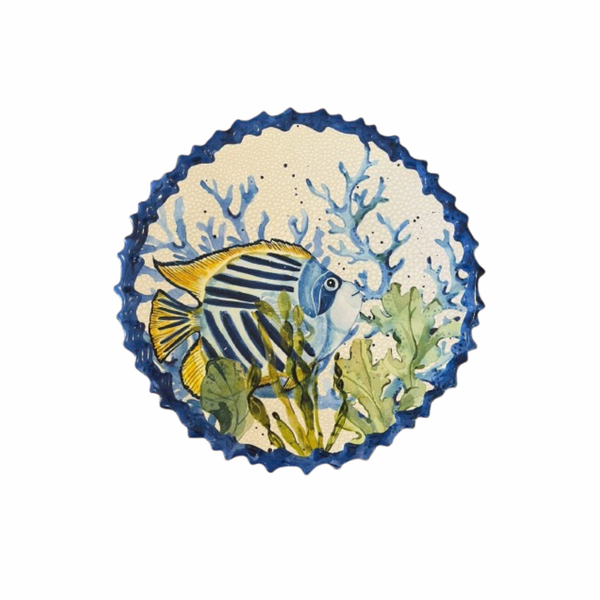Jg 2 Pratos Sobremesa Melamina Coral E Peixe Fundo Mar Azul 