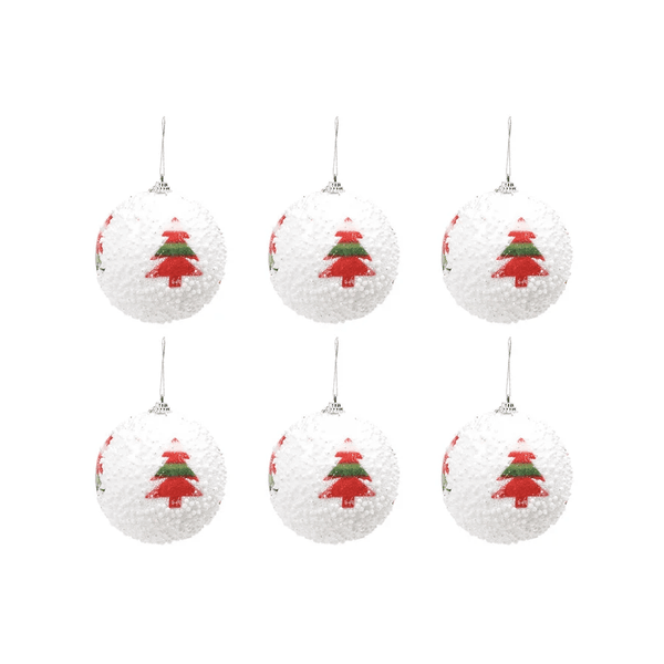 Jogo 6 Bolas de Natal Branca Decorada Árvore Colorida 8cm Cromus