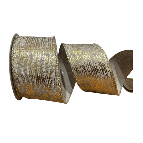 Fita De Natal 6,3cm Natural Com Risca Dourada 9,14mts Cromus