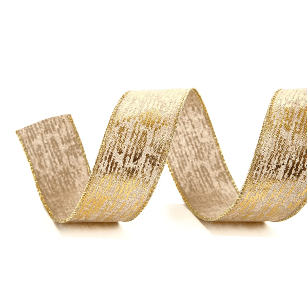 Fita Natal Aramada Ouro Riscas 6,3cm Cromus Natal Dourado