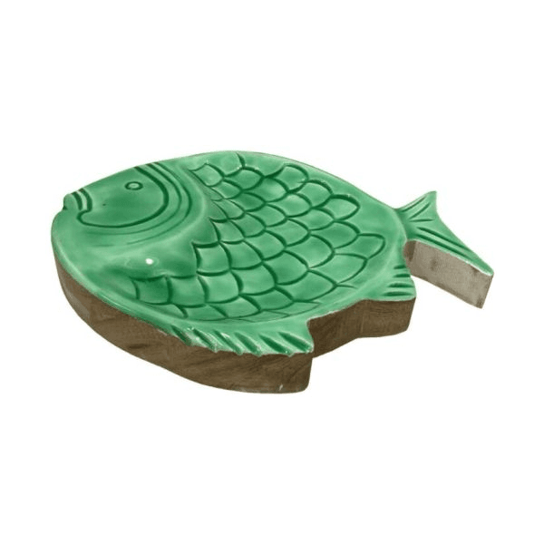 Petisqueira Em Madeira Peixe Verde Decoração Servir 29cm