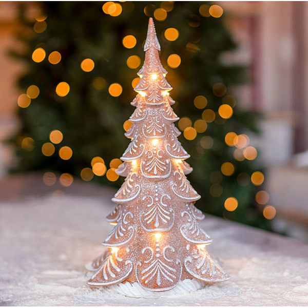 Árvore Decorativa Em Resina Gingerbread Com Leds 41cm Marrom