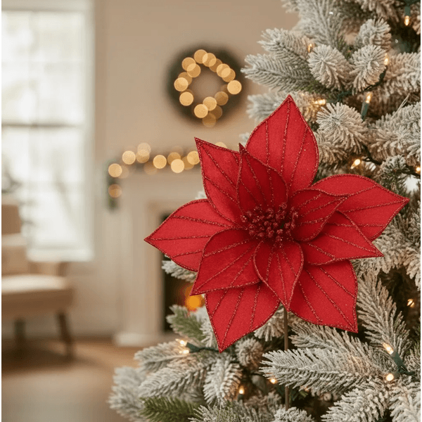 Flor Natalina Flor De Natal Vermelho Veludo Com Glitter