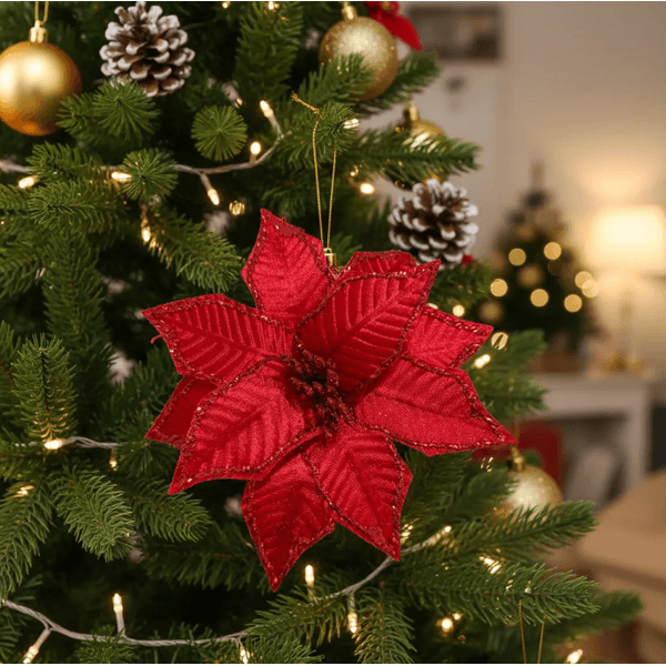 Bico Papagaio Natal Aveludado Vermelho Com Brilho Flor Natal