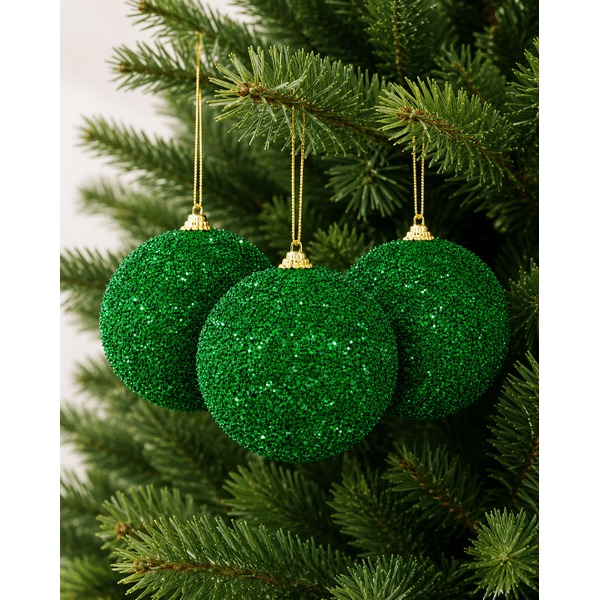 Jogo 3 Bolas De Natal com Glitter Verde Brilho 10cm