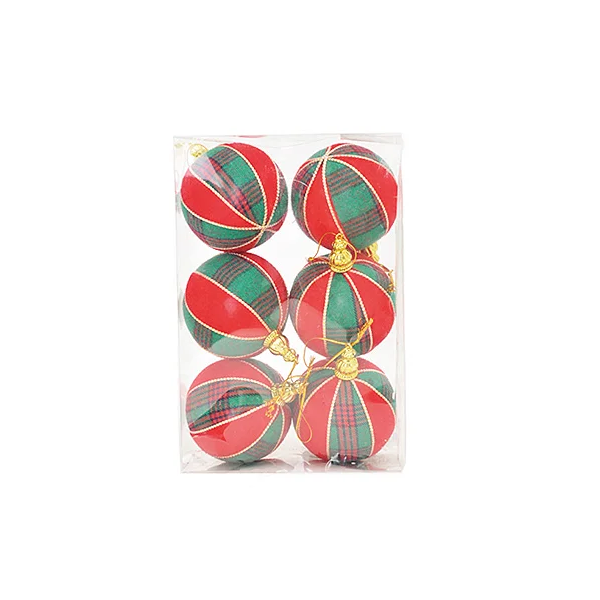 Jogo 6 Bolas Decoradas De Natal Vermelho Xadrez Verde 8cm