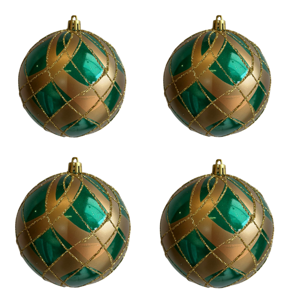 Jogo 4 Bolas Natal Verde E Dourado Brilho 10cm Cromus