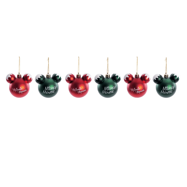 Jogo 6 Bolas Natal Mickey Minnie Verde Vermelho Cromus 6cm