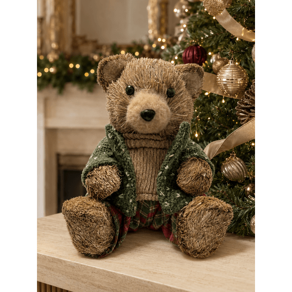 Enfeite Decoração De Natal Urso Palha 30cm Tok Da Casa