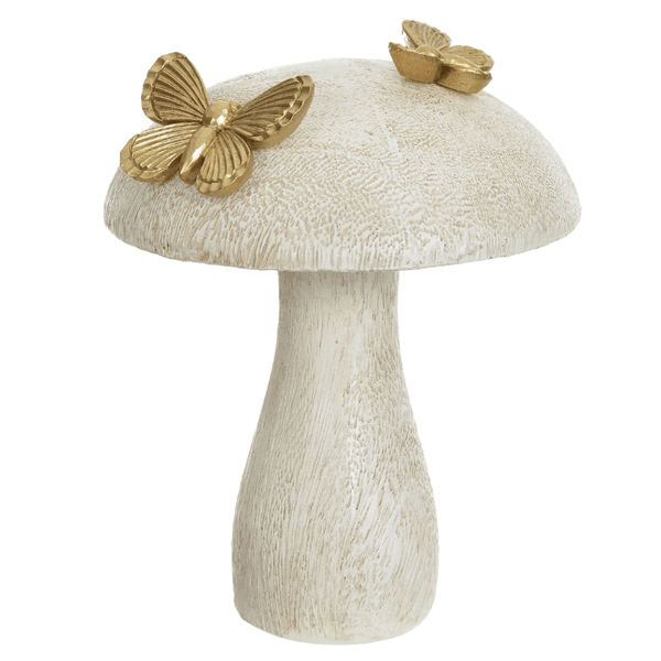 Escultura Decorativa Poliresina Cogumelo Off White Dourado 13,7cm 11,8d