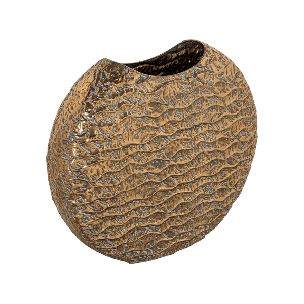 Vaso Decorativo Texturizado Em Metal Dourado 33cm