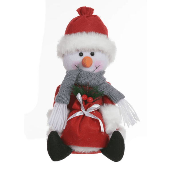 Boneco De Neve Sentado 20cm Saco Presente Decoração Natal